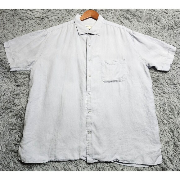 Pronto Uomo Shirt Mens XL Blue Linen Short Sleeve Button Up Pocket Summer Casual - Picture 1 of 12